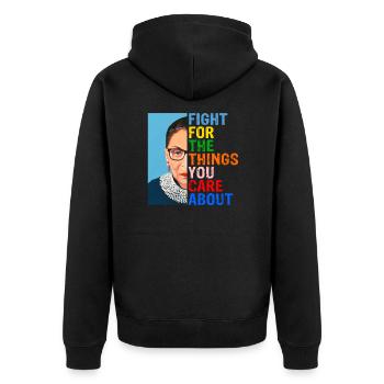 RBG - Fight For The Things - Rights & Equality - Unisex Premium Organic Zip Hoodie - black - Back - Nico (187cm)