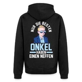 Onkel und Neffe - Unisex Premium Bio Zip Hoodie - Schwarz - Hinten - Nico (187cm)
