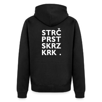 Strč Prst Skrz Krk - Tschechischer Zungenbrecher - Unisex Premium Bio Zip Hoodie - Schwarz - Hinten - Nico (187cm)