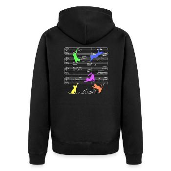 Spielende Katzen auf Notenlinien Katze Musik - Unisex Premium Bio Zip Hoodie - Schwarz - Hinten - Nico (187cm)