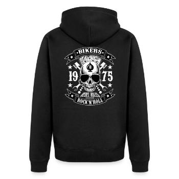 Rockabilly Vintage Rocker Skulls Rock N Roll - Unisex Premium Bio Zip Hoodie - Schwarz - Hinten - Nico (187cm)