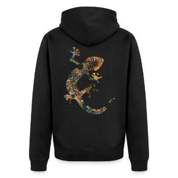 Gecko Silhouette - Ethno Style 3 - Unisex Premium Organic Zip Hoodie - black - Back - Nico (187cm)