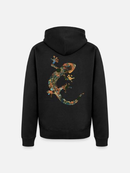 Gecko Silhouette - Ethno Style 3 - Unisex Premium Organic Zip Hoodie - black