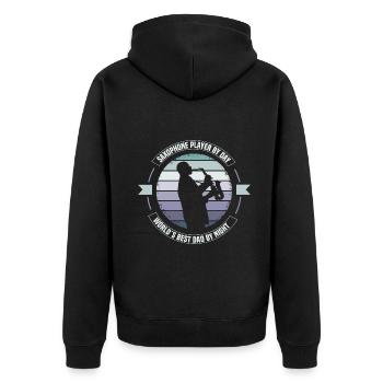 Saxophone player by day world´s best dad - Unisex Premium Bio Zip Hoodie - Schwarz - Hinten - Nico (187cm)