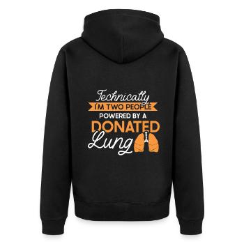 powered by a donated Lung - Unisex Premium Bio Zip Hoodie - Schwarz - Hinten - Nico (187cm)