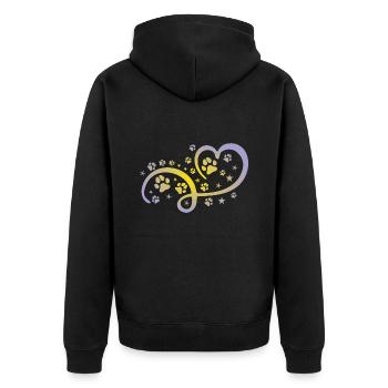Herz mit Pfötchen und Sternen - Unisex Premium Bio Zip Hoodie - Schwarz - Hinten - Nico (187cm)