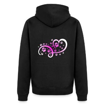 Herz mit Pfötchen und Sternen - Unisex Premium Bio Zip Hoodie - Schwarz - Hinten - Nico (187cm)