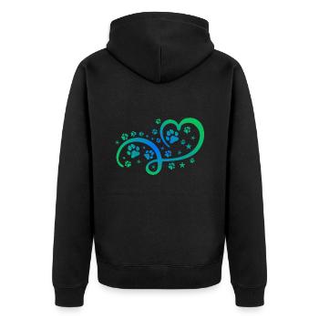 Herz mit Pfötchen und Sternen - Unisex Premium Bio Zip Hoodie - Schwarz - Hinten - Nico (187cm)