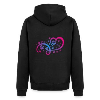 Herz mit Pfötchen und Sternen - Unisex Premium Bio Zip Hoodie - Schwarz - Hinten - Nico (187cm)