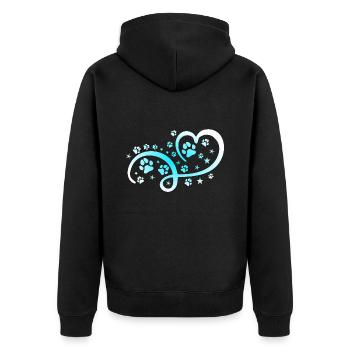 Herz mit Pfötchen und Sternen - Unisex Premium Bio Zip Hoodie - Schwarz - Hinten - Nico (187cm)