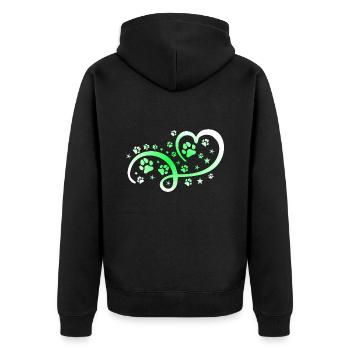 Herz mit Pfötchen und Sternen - Unisex Premium Bio Zip Hoodie - Schwarz - Hinten - Nico (187cm)