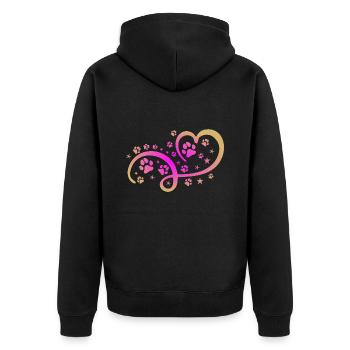 Herz mit Pfötchen und Sternen - Unisex Premium Bio Zip Hoodie - Schwarz - Hinten - Nico (187cm)
