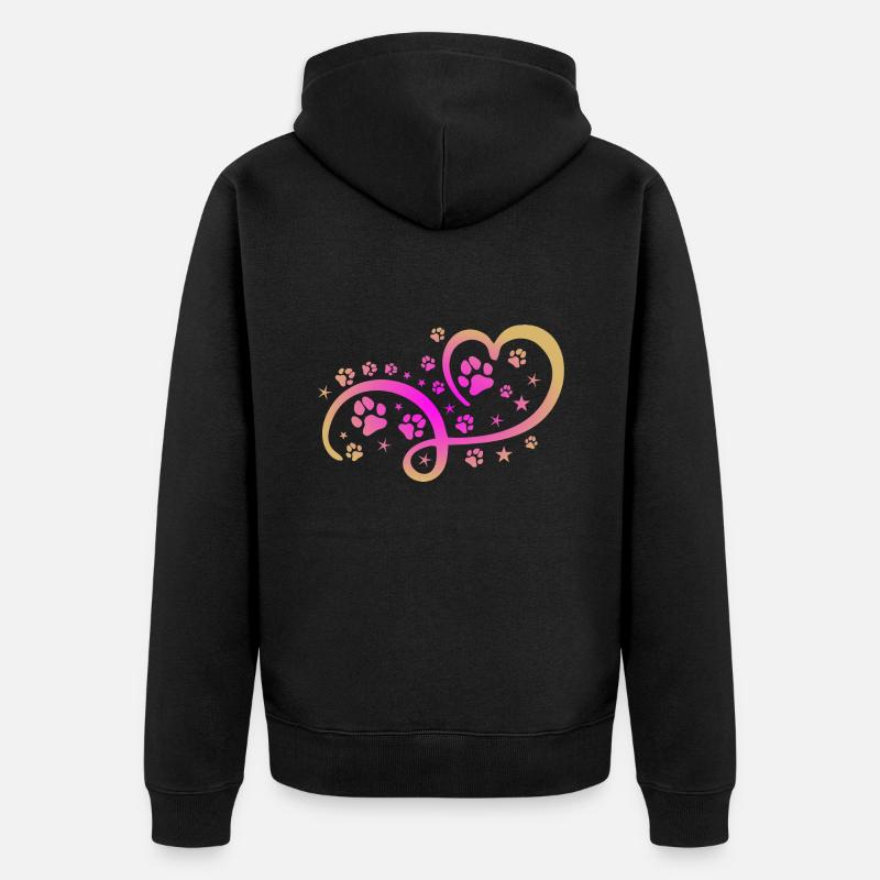 Herz mit Pfötchen und Sternen - Unisex Premium Bio Zip Hoodie - Schwarz