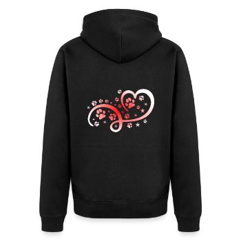 Herz mit Pfötchen und Sternen - Unisex Premium Bio Zip Hoodie - Schwarz - Hinten - Nico (187cm)