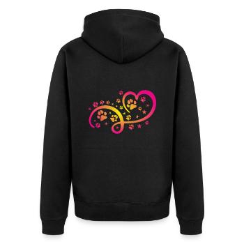 Herz mit Pfötchen und Sternen - Unisex Premium Bio Zip Hoodie - Schwarz - Hinten - Nico (187cm)