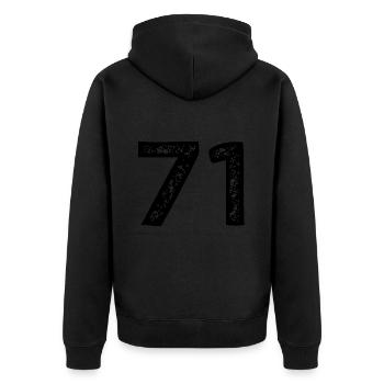 71 Zahl Trikot - Unisex Premium Bio Zip Hoodie - Schwarz - Hinten - Nico (187cm)