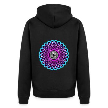 Mandala néon en rose et bleu bébé dans le style Goa - Veste à capuche bio Premium Unisexe - noir - Dos - Nico (187cm)