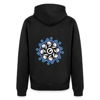 Neon Lotus Mandala Blüte Goa Rave Techno Pink Blau - Unisex Premium Bio Zip Hoodie - Schwarz - Hinten - Nico (187cm)