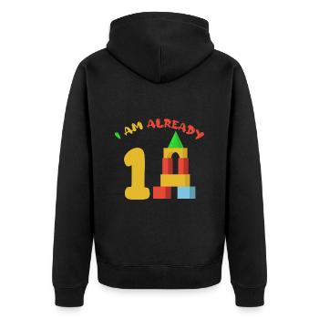 Ich bin bereits 1 Jahr alt 1. Geburtstag - Unisex Premium Bio Zip Hoodie - Schwarz - Hinten - Nico (187cm)