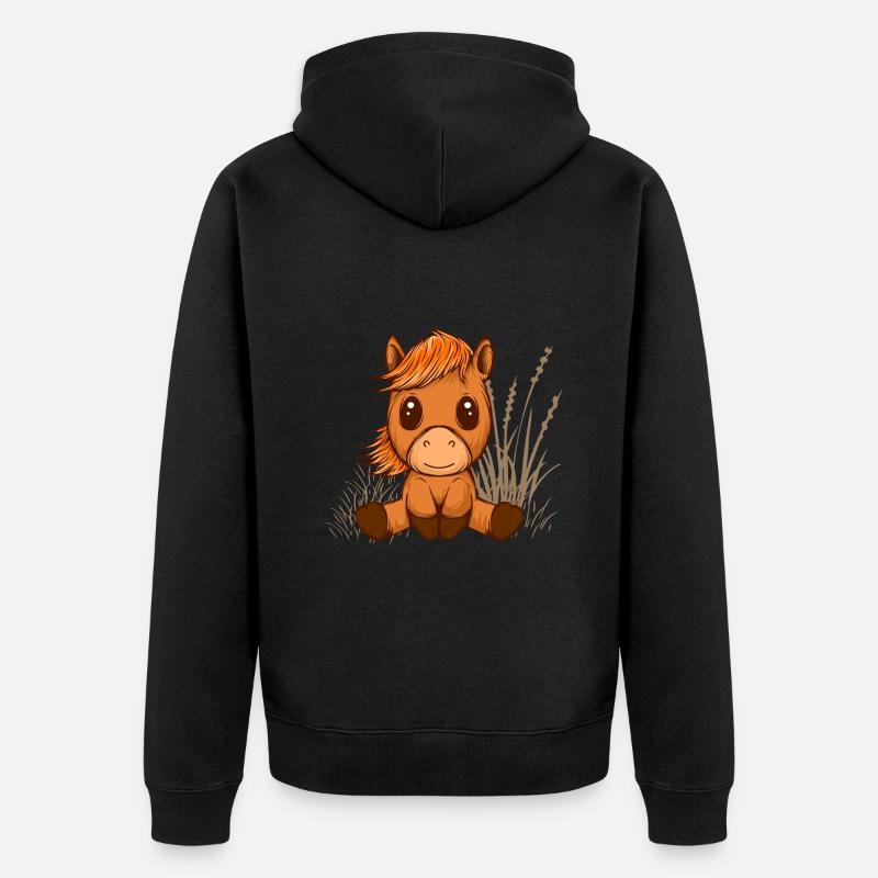Pferd süß Mädchen Pferde reiten Geschenk niedlich - Unisex Premium Bio Zip Hoodie - Schwarz