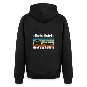 Wohnwagen - Mein Hotel steht auf Rädern - Unisex Premium Bio Zip Hoodie - Schwarz - Hinten - Nico (187cm)