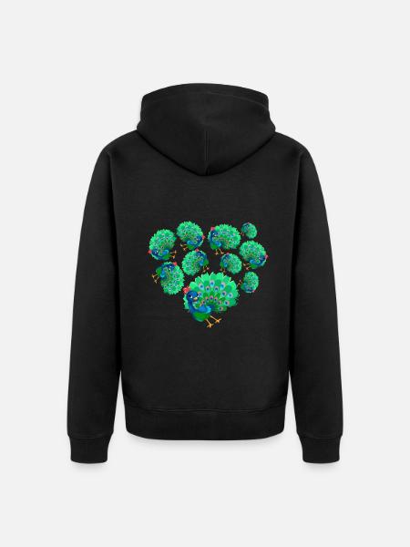 Herz Pfau - Unisex Premium Bio Zip Hoodie - Schwarz