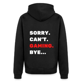 Tut mir Leid. Nicht. Spiel. Auf Wiedersehen. - Unisex Premium Bio Zip Hoodie - Schwarz - Hinten - Nico (187cm)