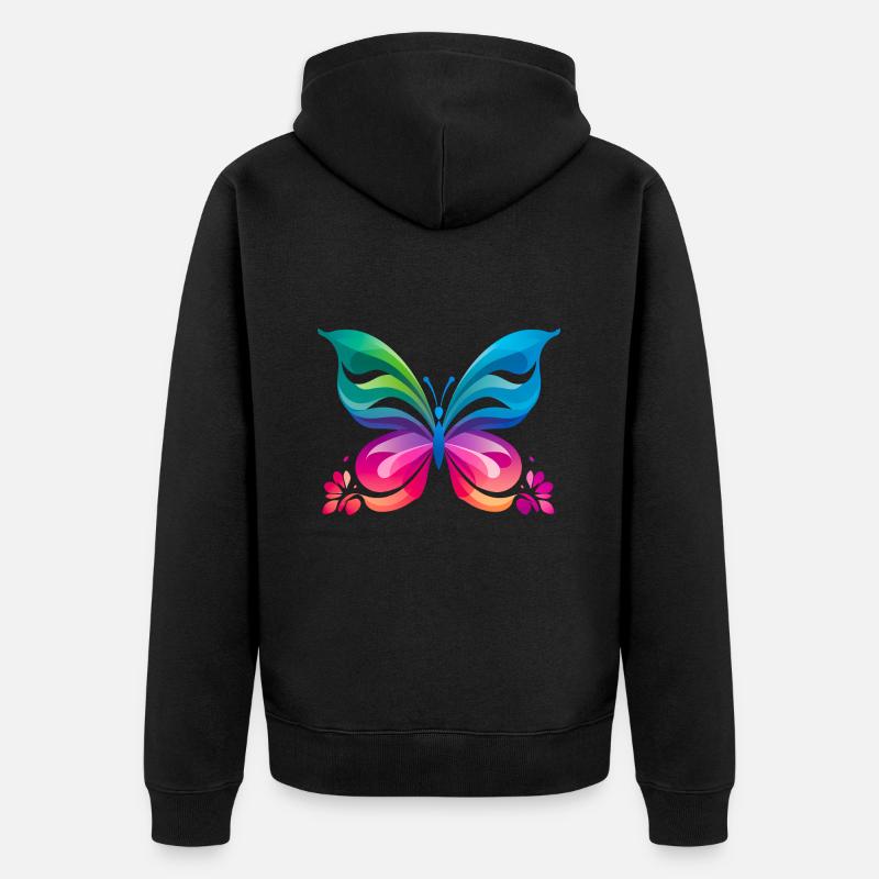 Regenbogen Schmetterling - Unisex Premium Bio Zip Hoodie - Schwarz
