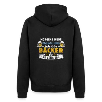 Morgens müde, abends blau - Bäcker - Unisex Premium Bio Zip Hoodie - Schwarz - Hinten - Nico (187cm)