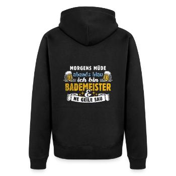 Morgens müde abends blau - Bademeister - Unisex Premium Bio Zip Hoodie - Schwarz - Hinten - Nico (187cm)