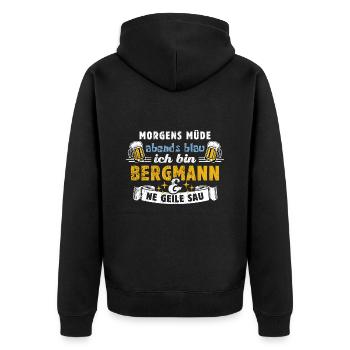 Morgens müde abends blau - Bergmann - Unisex Premium Bio Zip Hoodie - Schwarz - Hinten - Nico (187cm)