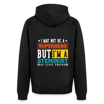 I'm a Steminist so close enough - Unisex Premium Bio Zip Hoodie - Schwarz - Hinten - Nico (187cm)
