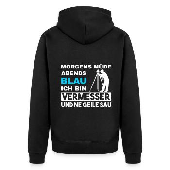 Morgens Müde Abends Blau Vermesser - Unisex Premium Bio Zip Hoodie - Schwarz - Hinten - Nico (187cm)