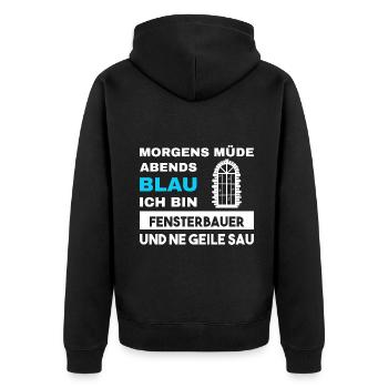 Morgens Müde Abends Blau Fensterbauer - Unisex Premium Bio Zip Hoodie - Schwarz - Hinten - Nico (187cm)