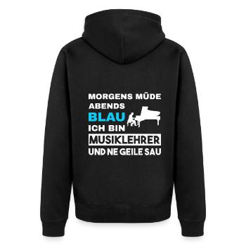 Morgens Müde Abends Blau Musiklehrer - Unisex Premium Bio Zip Hoodie - Schwarz - Hinten - Nico (187cm)