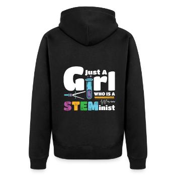 Just a girl who is a STEMinist - Unisex Premium Bio Zip Hoodie - Schwarz - Hinten - Nico (187cm)