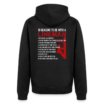 Lineman 10 Reasons To Be With Lineman - Unisex Premium Organic Zip Hoodie - black - Back - Nico (187cm)