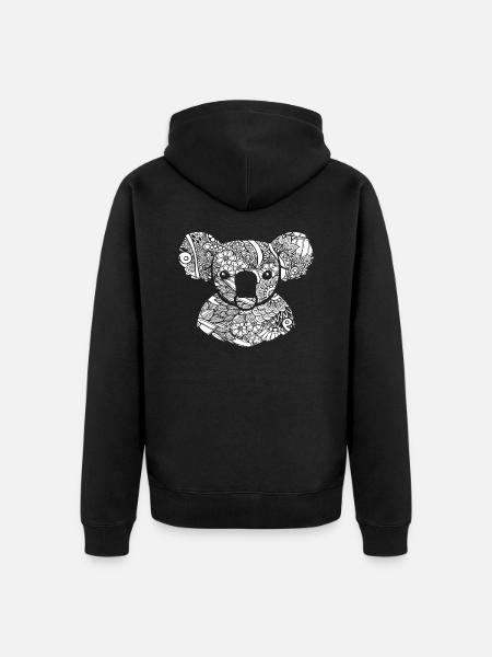 Koala Koala Blumenmuster - Unisex Premium Bio Zip Hoodie - Schwarz
