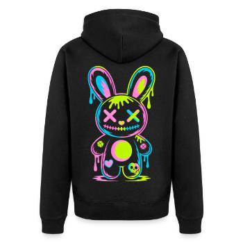 Creepy Cute Kawaii Bunny Neon Gothic Grunge - Unisex Premium Bio Zip Hoodie - Schwarz - Hinten - Nico (187cm)