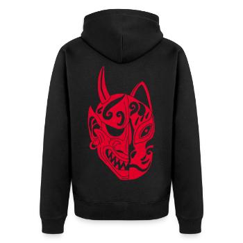 Japanese Red Demon Cat - Unisex Premium Organic Zip Hoodie - black - Back - Nico (187cm)