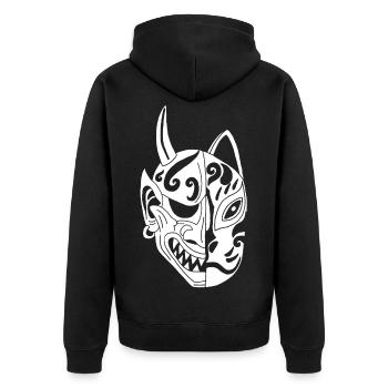 Japanese White Demon Cat - Unisex Premium Organic Zip Hoodie - black - Back - Nico (187cm)