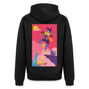 Der Narr Tarot Karte - Major Arcana Illustration - Unisex Premium Bio Zip Hoodie - Schwarz - Hinten - Nico (187cm)