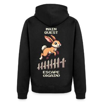 Quête principale Évasion | Blague d’évasion de lapin - Veste à capuche bio Premium Unisexe - noir - Dos - Nico (187cm)
