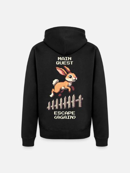 Main Quest Escape | Hasen Ausbruchswitz - Unisex Premium Bio Zip Hoodie - Schwarz