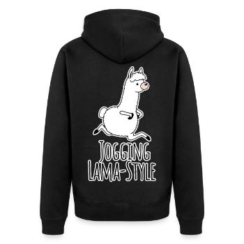 Llama-style joggers! Running silly and having fun at the same time! - Unisex Premium Organic Zip Hoodie - black - Back - Nico (187cm)