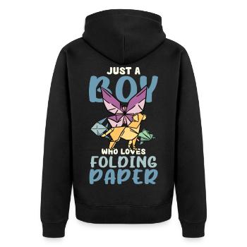 Boy Loves Origami Folding Art - Unisex Premium Organic Zip Hoodie - black - Back - Nico (187cm)