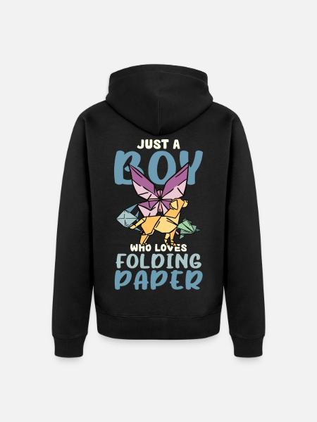 Junge liebt Origami Faltkunst - Unisex Premium Bio Zip Hoodie - Schwarz