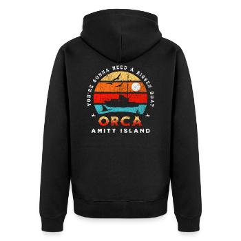 Orca - Amity Island - Unisex Premium Organic Zip Hoodie - black - Back - Nico (187cm)