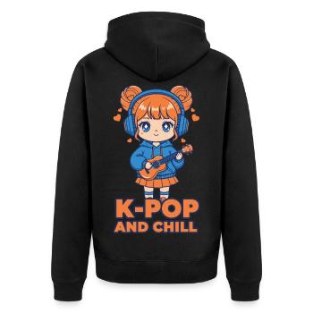 K-POP AND CHILL Cute Korean Kpop Music Anime Girl - Unisex Premium Organic Zip Hoodie - black - Back - Nico (187cm)