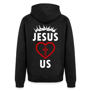 JÉSUS NOUS AIME - Veste à capuche bio Premium Unisexe - noir - Dos - Nico (187cm)